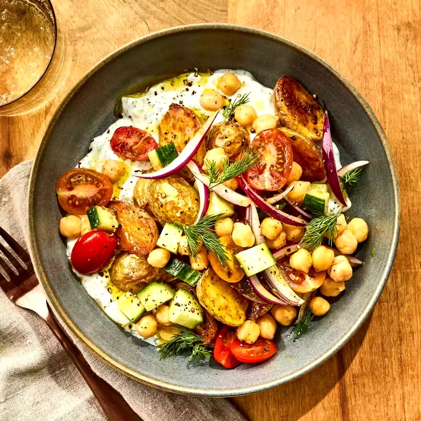 Roasted Potato Tzatziki Bowls