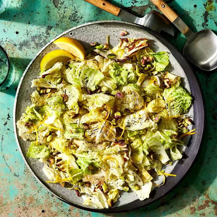 Roasted Savoy Cabbage with Pistachios & Lemon