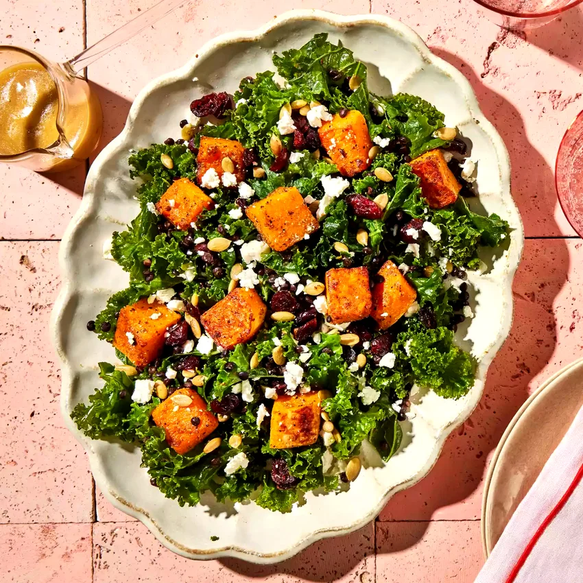 Roasted Squash & Lentil Kale Salad
