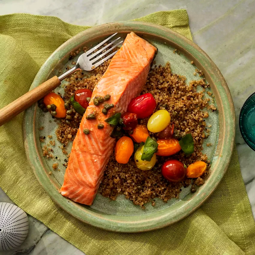 Sheet-Pan Salmon with Crispy Quinoa