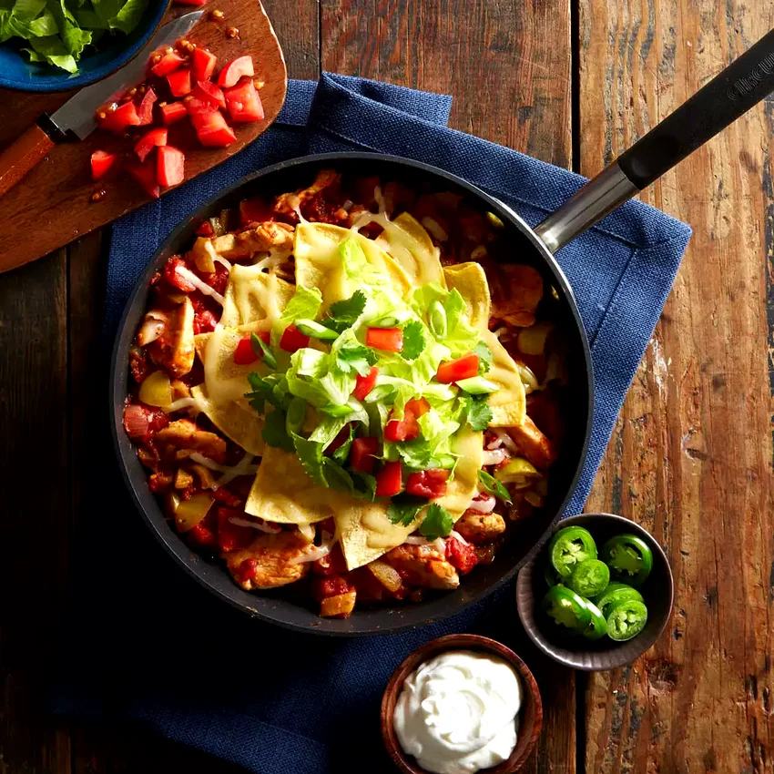 Skillet Green Chile-Chicken Enchilada Casserole