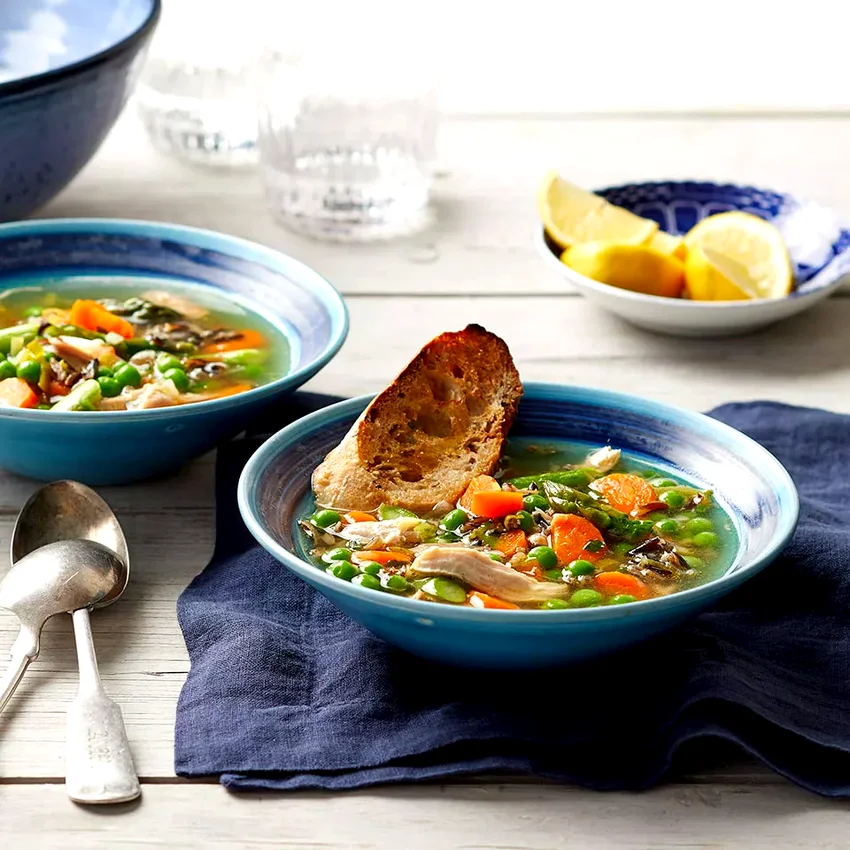 Slow-Cooker Chicken & Wild Rice Soup with Asparagus & Peas
