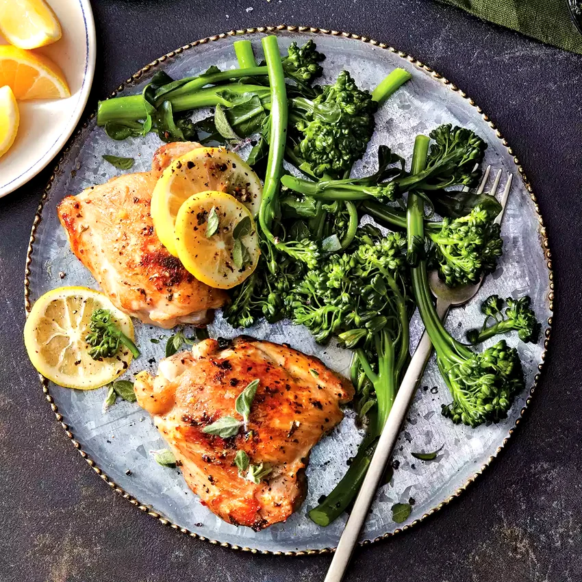 Slow-Cooker Lemon-Pepper Chicken Thighs with Broccolini