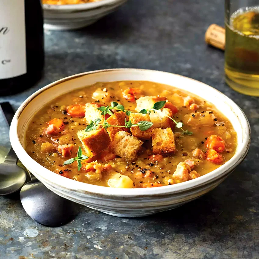 Slow-Cooker Split Pea Soup with Garlicky Croutons