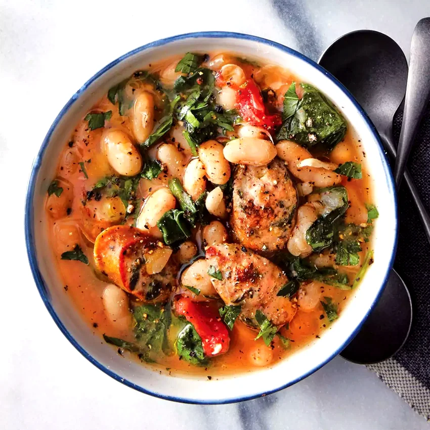 Slow-Cooker White Bean, Spinach & Sausage Stew
