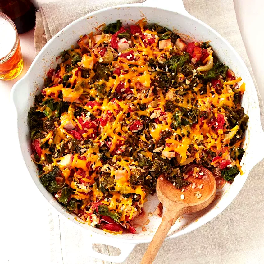 Smoked Turkey, Kale & Rice Bake