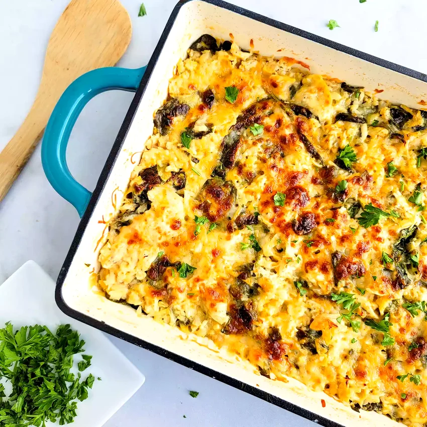 Spinach & Artichoke Casserole with Chicken and Cauliflower Rice