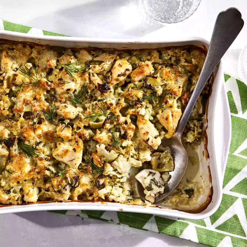 Spinach & Artichoke Casserole with Chicken and Cauliflower Rice