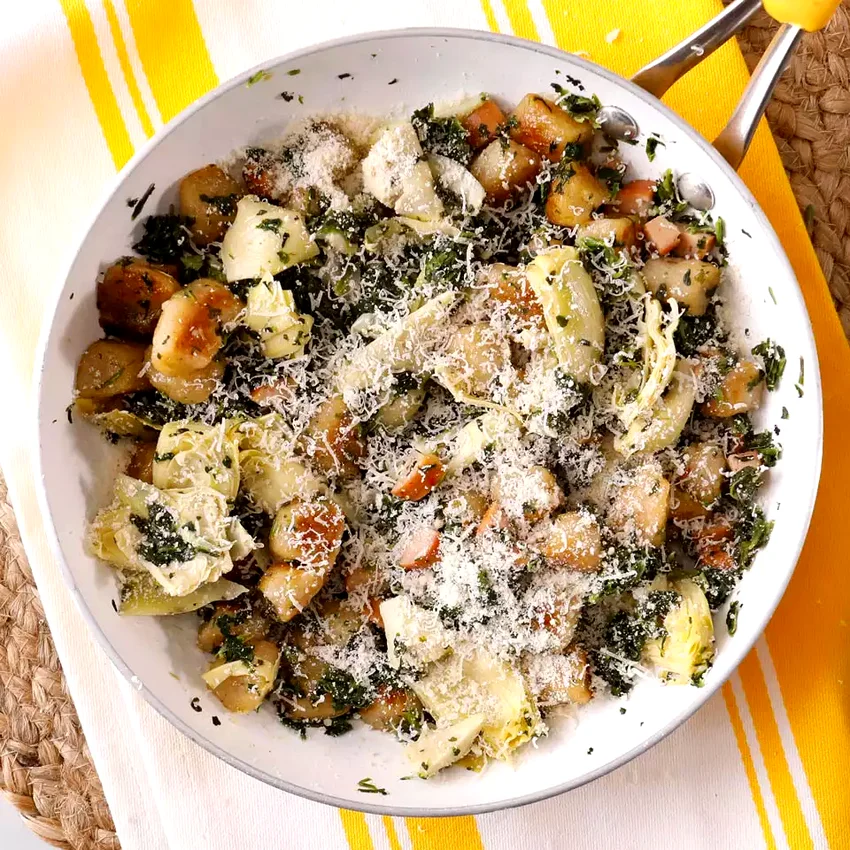 Spinach-Artichoke-Sausage Cauliflower Gnocchi