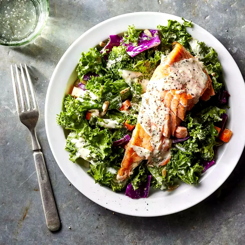 Superfood Chopped Salad with Salmon & Creamy Garlic Dressing