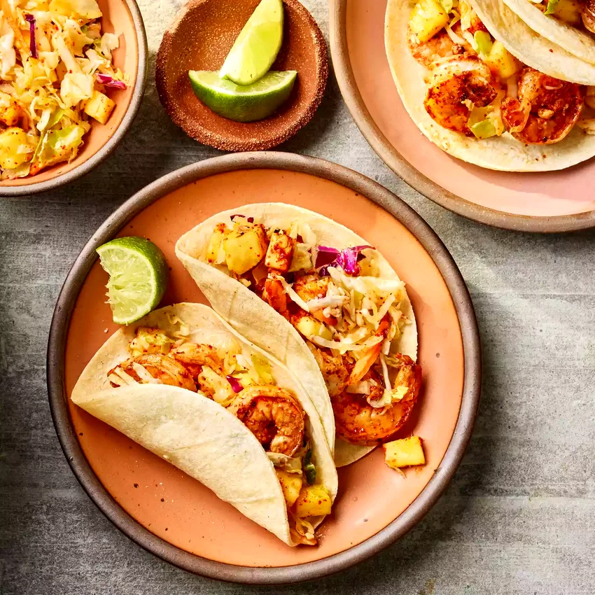 Tajín Shrimp Tacos with Cabbage Slaw