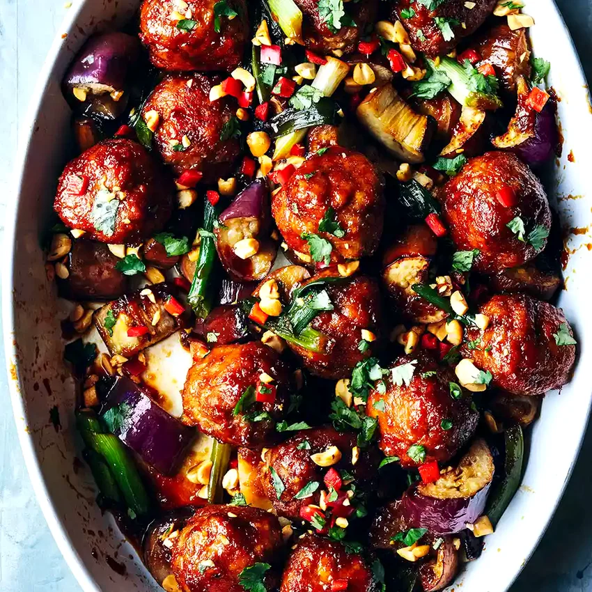 Tamari-Ginger Meatball & Eggplant Casserole