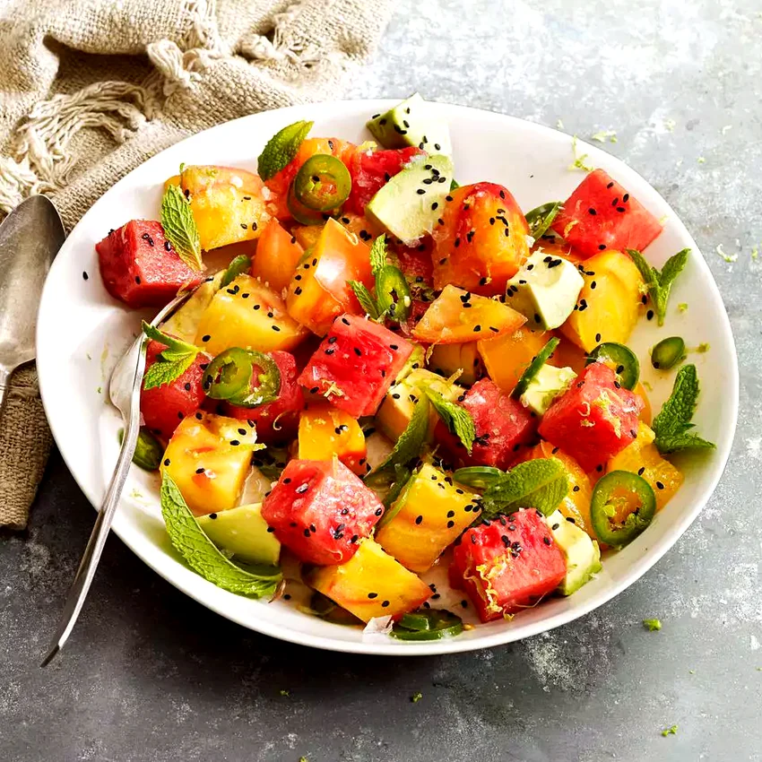 Tomato, Watermelon & Avocado Salad