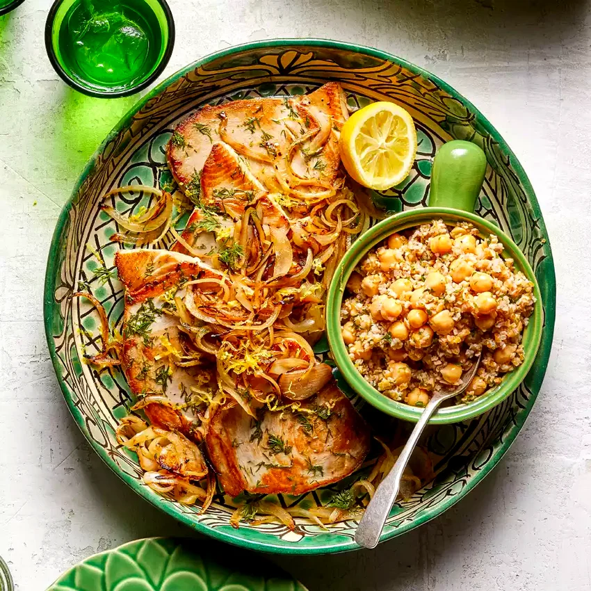 Turkish Seared Tuna with Bulgur & Chickpea Salad