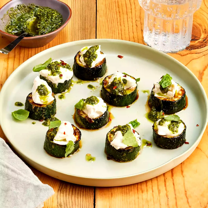 Zucchini Bites with Pesto & Burrata