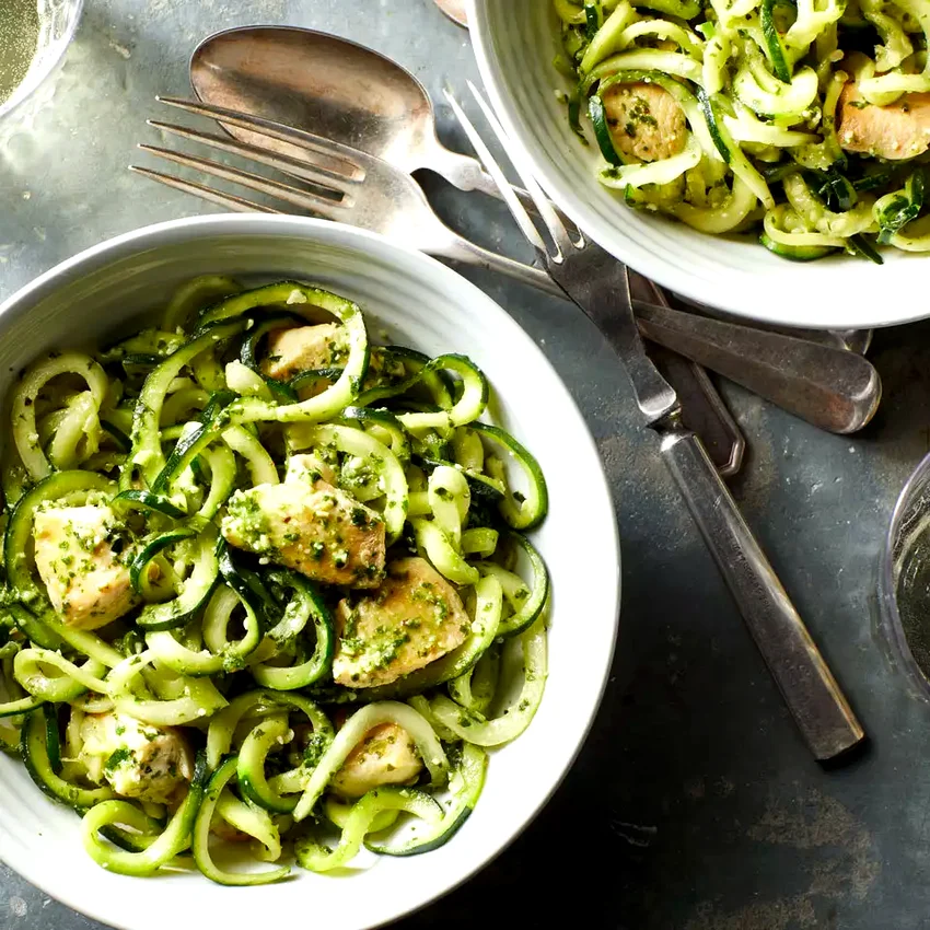 Zucchini Noodles with Pesto & Chicken