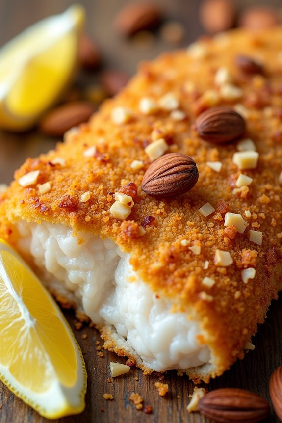 crispy almond coated fish dish