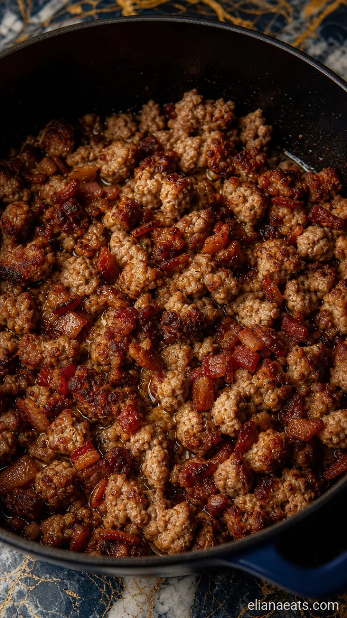 Step 1: Brown the Sausage and Bacon