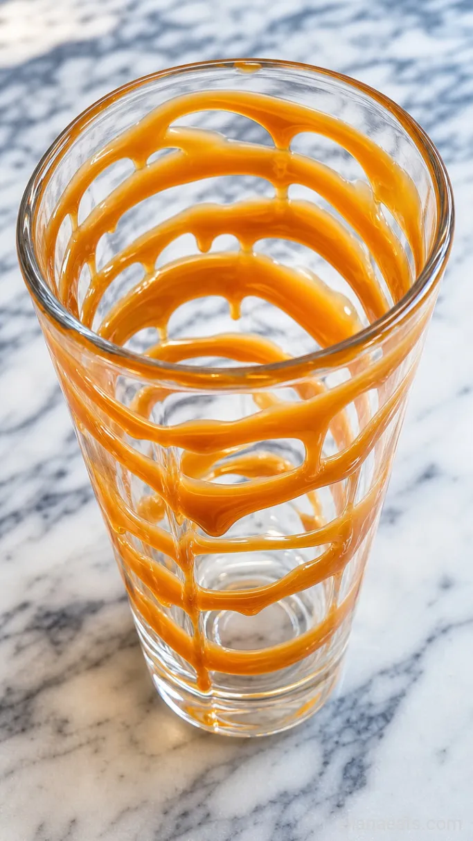 Step 1: Line the Glass with Caramel Sauce