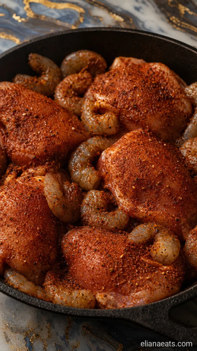 Step 1: Season the Chicken and Shrimp
