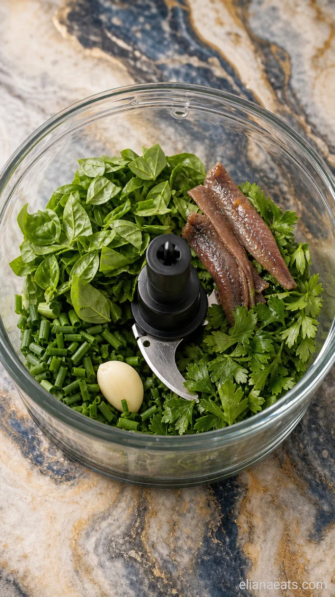 Step 1: Blitz the Herbs and Garlic