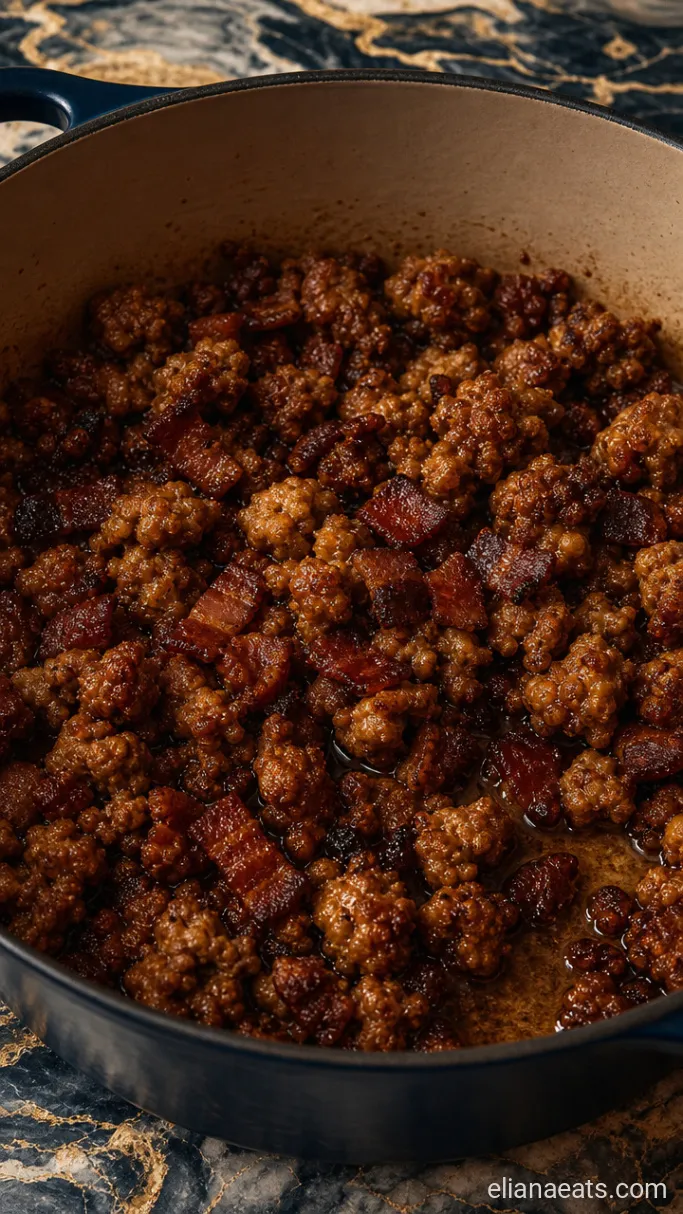 Step 1: Brown the Sausage and Bacon