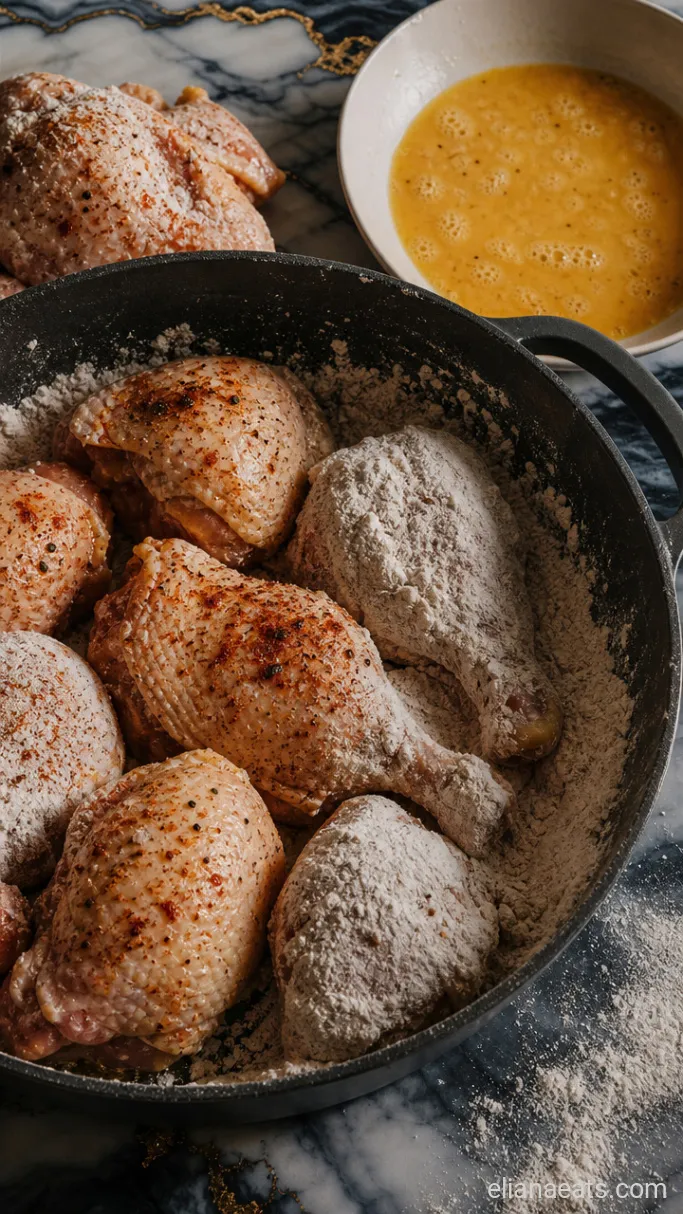 Step 1: Coat the Chicken in the Spiced Flour