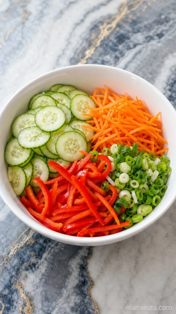 Step 1: Slice the Cucumbers and Vegetables