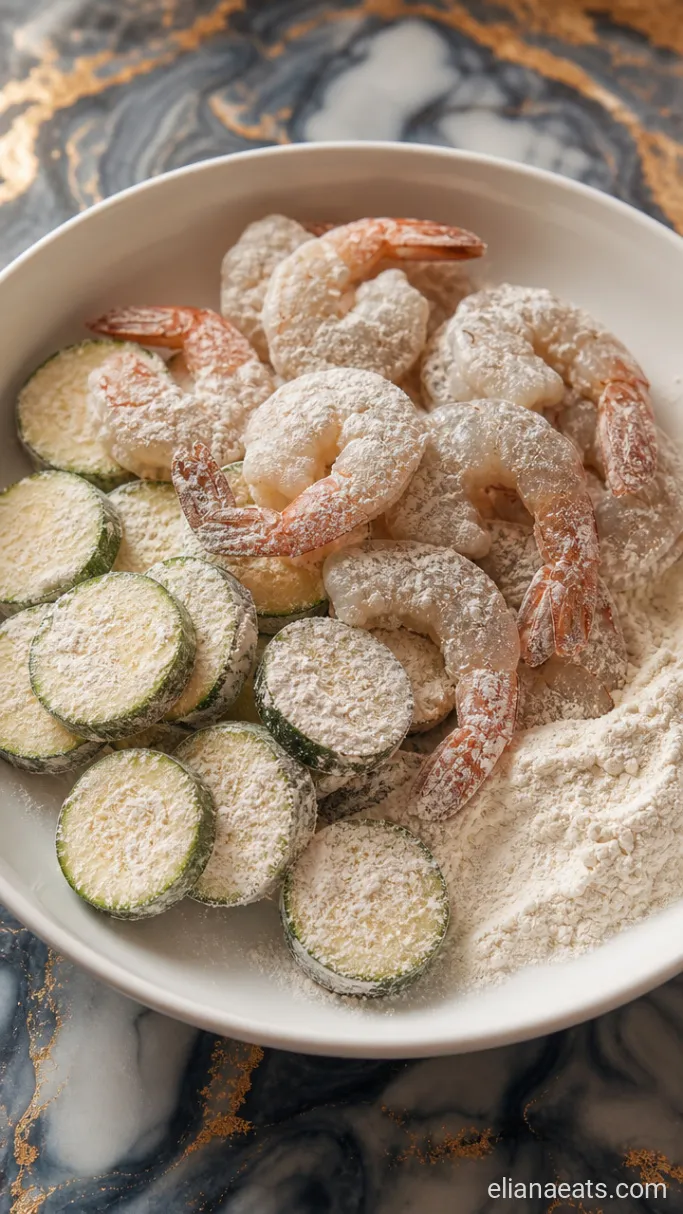 Step 3: Dredge the Shrimp and Zucchini